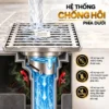 Hệ thống chống hôi phía dưới thoát sàn Eurolife EL-HG04 minh họa dòng nước, hạn chế mùi, côn trùng và nước trào ngược