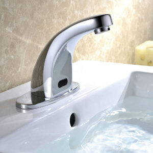Vòi Lavabo Cảm Ứng Eurolife EL-A100 Trắng Bạc – Thân Đồng 61%, Nguồn AC/DC, Tự Động Xả Nước