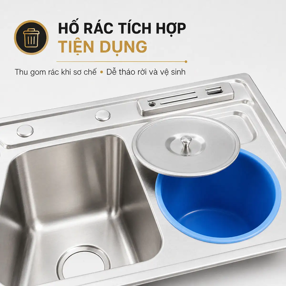 Hố rác nhựa màu xanh có thể tháo rời trên chậu Eurolife EL-C9245
