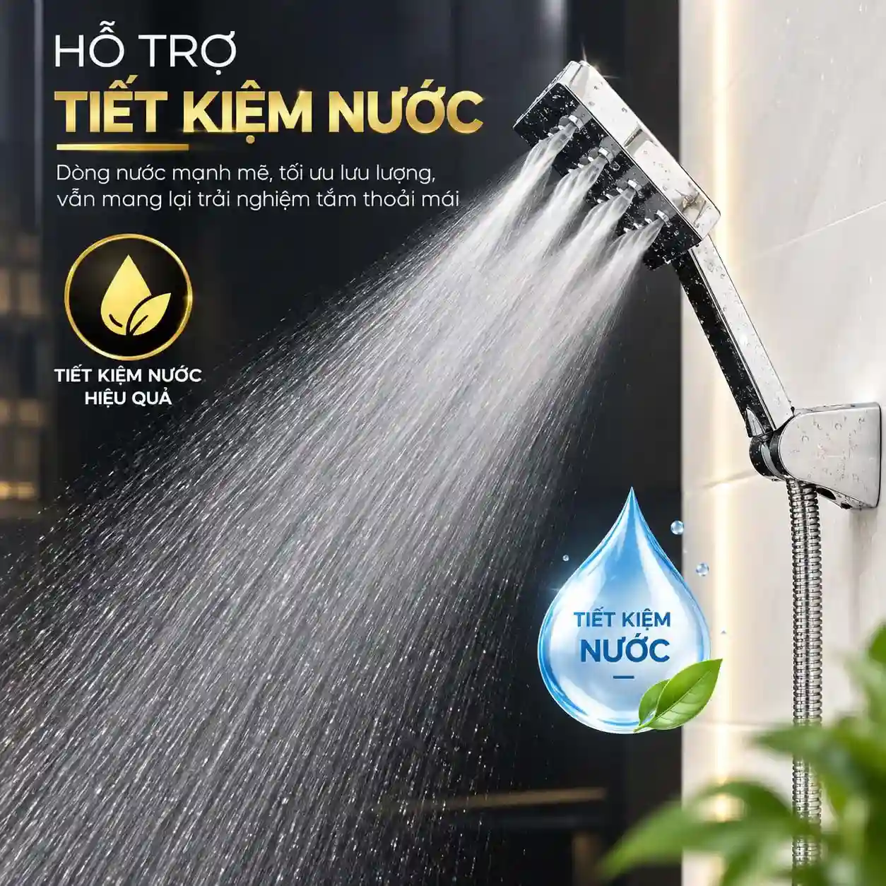 Tay sen Eurolife EL-121SH phun nước trong phòng tắm minh họa khả năng hỗ trợ tiết kiệm nước