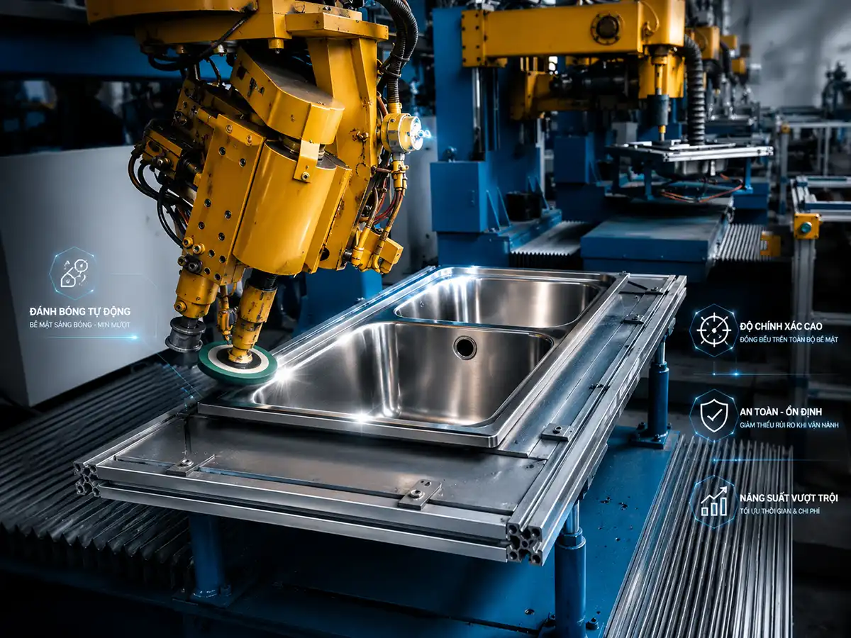 Hoàn thiện bề mặt chậu rửa chén Inox Eurolife