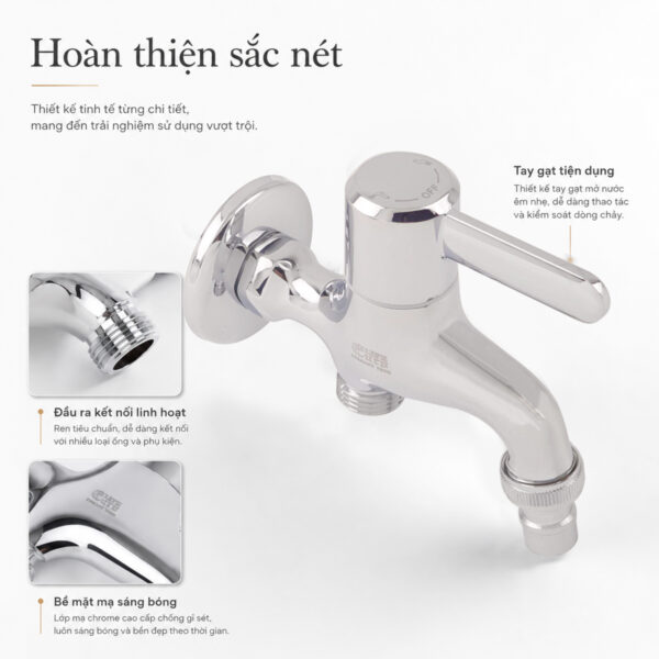 Củ sen lạnh Eurolife EL-SL109 được hoàn thiện sắc nét với tay gạt tiện dụng, đầu ra kết nối linh hoạt và bề mặt mạ Chrome sáng bóng, tăng trải nghiệm sử dụng.