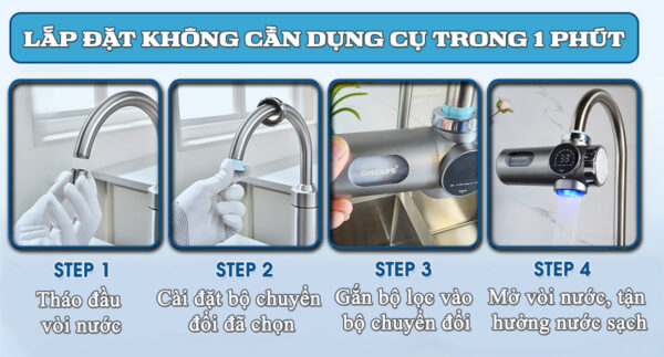 Hướng dẫn lắp đặt máy lọc nước gắn vòi Eurolife EL-LS-A15 với 4 bước đơn giản, dễ thực hiện tại nhà.