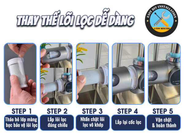 Hướng dẫn thay lõi lọc máy lọc nước Eurolife EL-LS-A15 với 5 bước đơn giản, thuận tiện cho người dùng tự thao tác tại nhà.