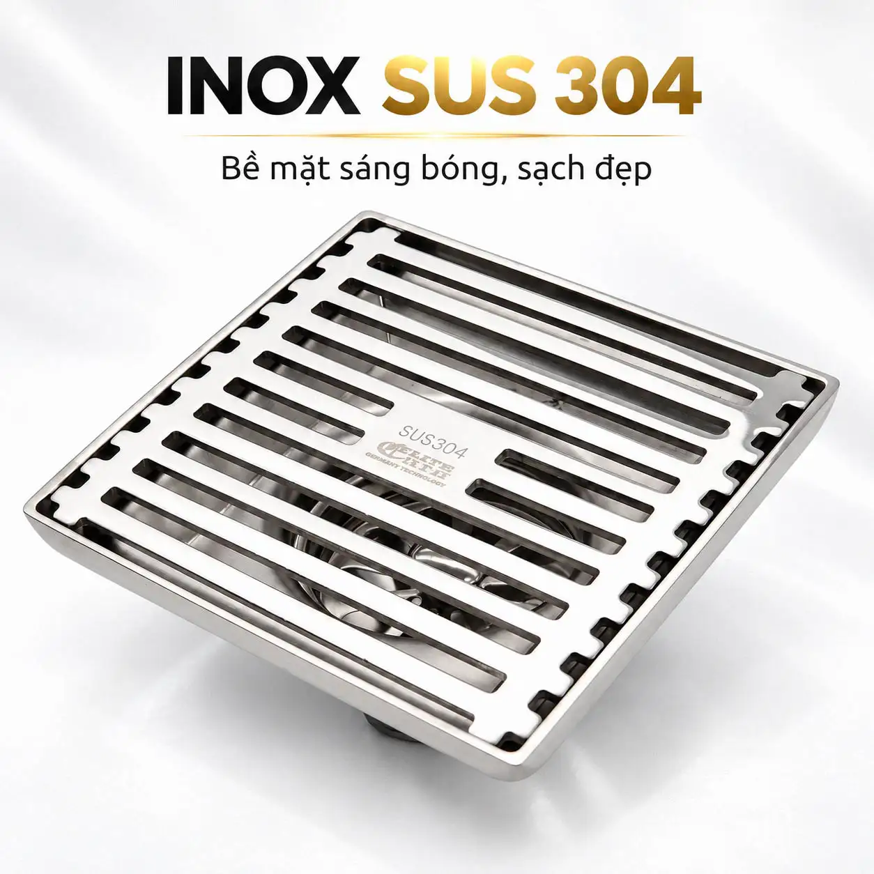 Thoát sàn Eurolife EL-HG03 bằng Inox SUS 304 sáng bóng với mặt khe thoát nước
