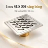 Thoát sàn Eurolife EL-HG07 bằng Inox SUS 304 sáng bóng với mặt vuông 100 × 100 mm