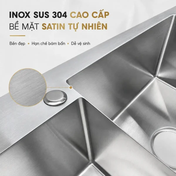 Bề mặt satin tự nhiên của Inox SUS 304 trên chậu Eurolife EL-HM8245