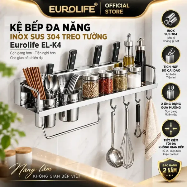 Kệ bếp đa năng inox 304 treo tường Eurolife EL-K4
