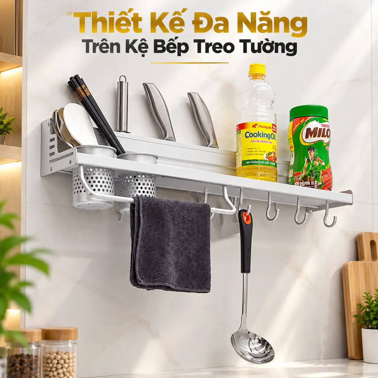 Kệ bếp đa năng nhôm Eurolife EL-K2 thiết kế treo tường