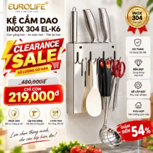 Kệ cắm dao treo tường inox 304 Eurolife EL-K6 Clearance Sale