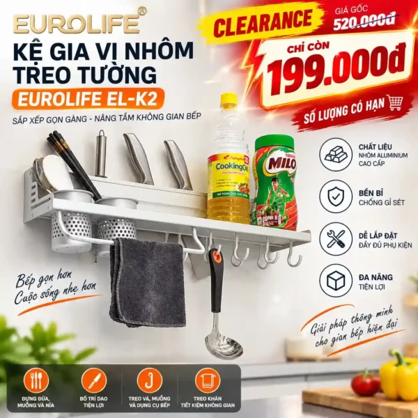 Kệ gia vị nhôm Eurolife EL-K2 clearance giá 199.000đ