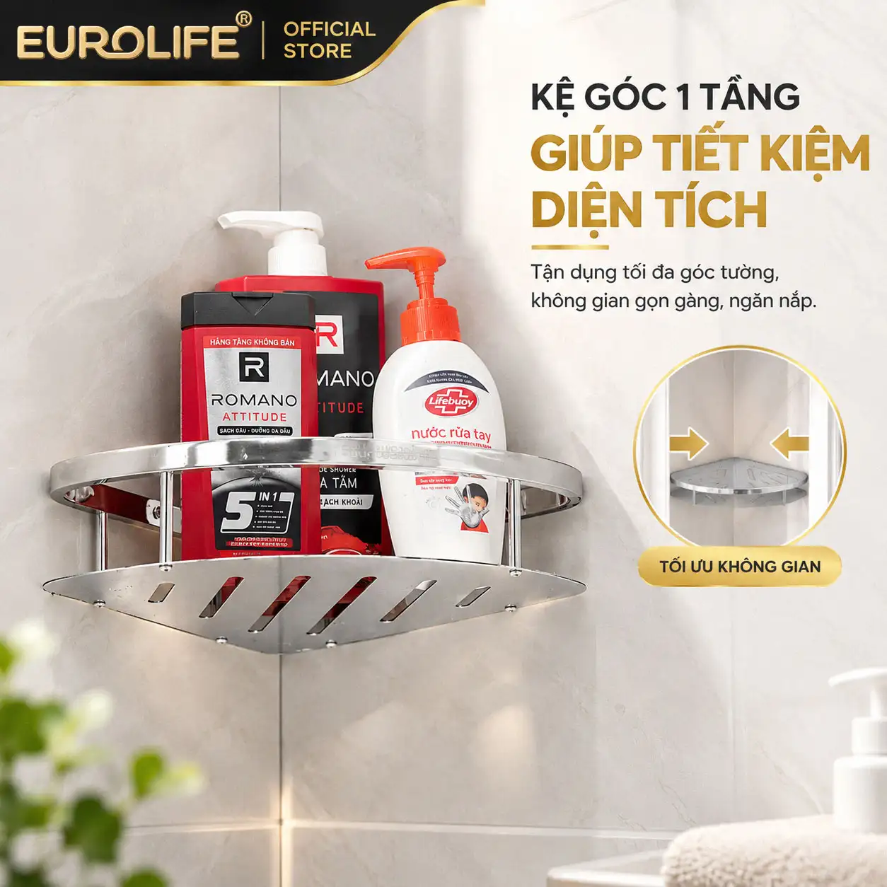 Kệ góc 1 tầng Eurolife EL-KG1 tiết kiệm diện tích phòng tắm