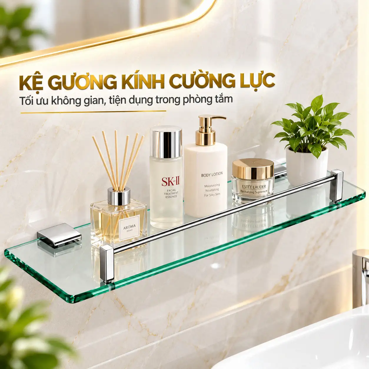 Kệ gương kính cường lực Eurolife EL-P02 kích thước 395 x 115 mm