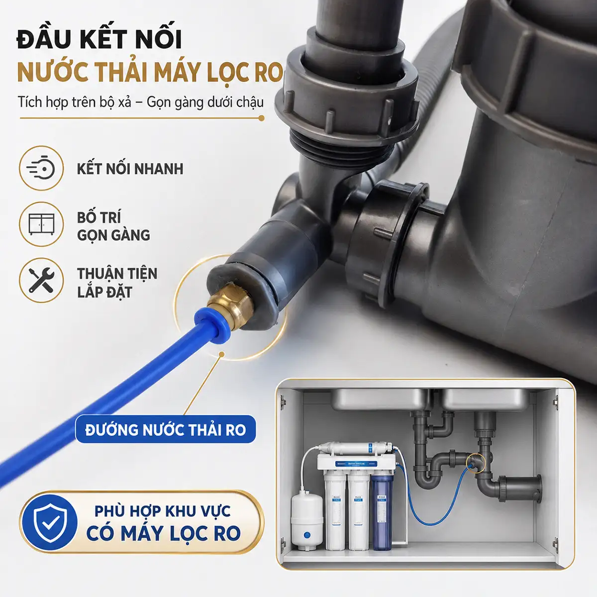 Đầu kết nối nước thải máy lọc RO trên bộ xả Eurolife EL-LS12050