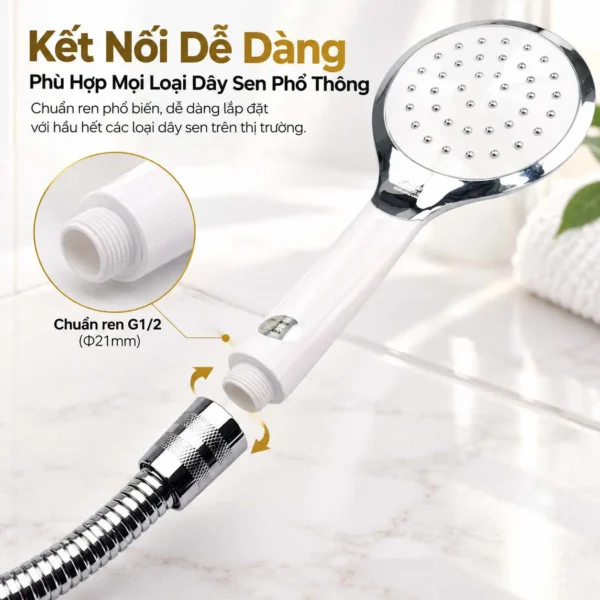 Tay sen thay thế Eurolife EL-H117 kết nối dây sen bằng ren ngoài G1/2 tương đương 21mm