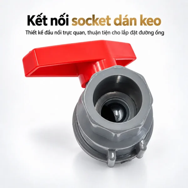 Đầu socket dán keo của van bi uPVC Eurolife nhìn trực diện từ đầu kết nối