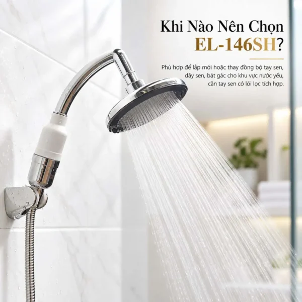 Tay sen Eurolife EL-146SH đang phun nước minh họa nhu cầu lắp mới hoặc thay đồng bộ tay sen dây sen và bát gác