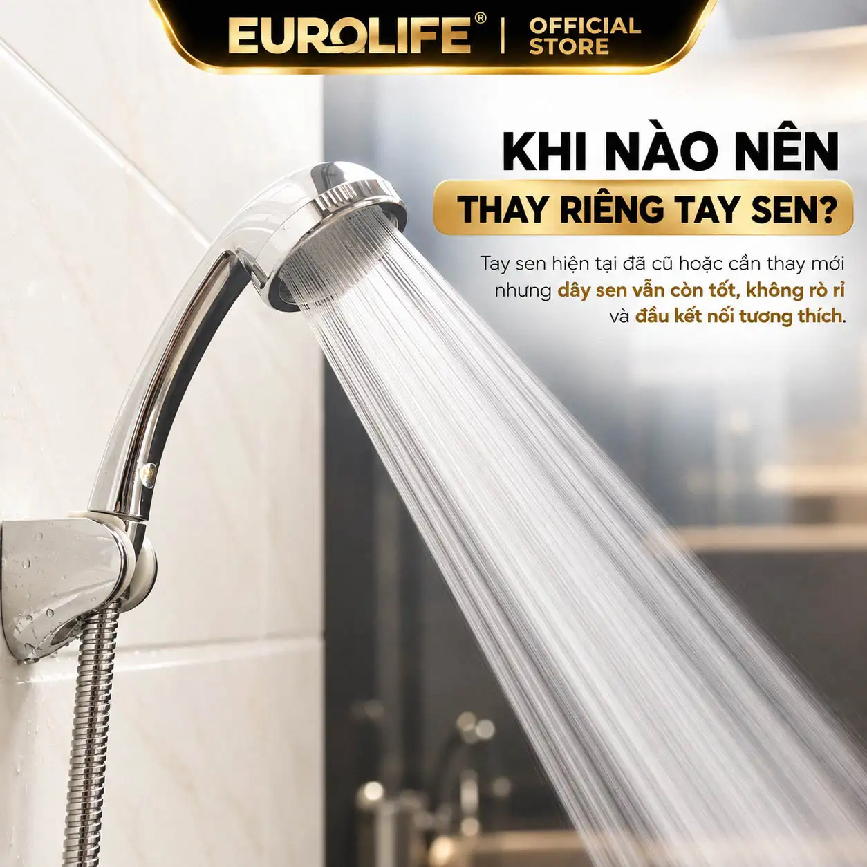 Minh họa khi nên thay riêng tay sen Eurolife EL-H112 nếu tay sen cũ cần thay nhưng dây sen vẫn còn tốt
