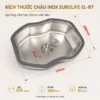 Kích thước chậu inox mini có xả Eurolife EL-R7 375x280x110mm