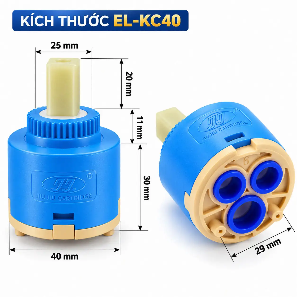 Kích thước kỹ thuật lõi van Ceramic Eurolife EL-KC40 đường kính 40 mm
