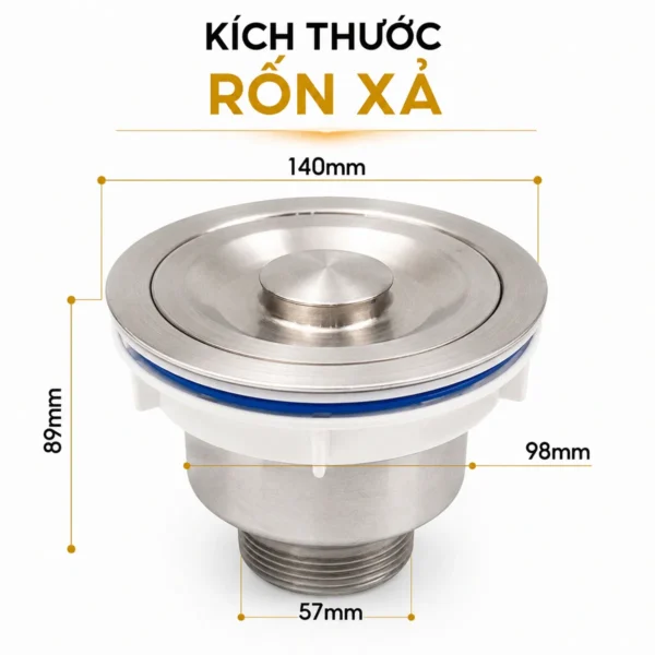 Kích thước rốn xả 140mm Eurolife EL-BXC04 ren dưới 57mm