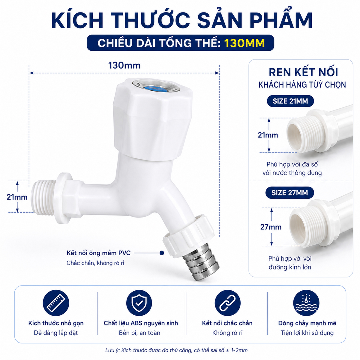Bản vẽ kích thước vòi hồ Eurolife EL-HN06 với chiều dài tổng thể 130mm, hỗ trợ khách hàng đối chiếu không gian lắp đặt.