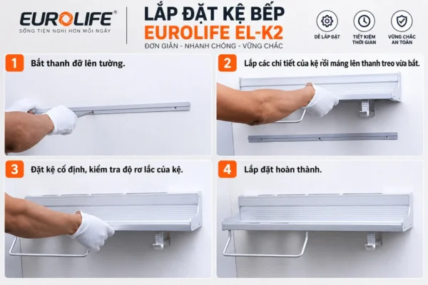 Hướng dẫn lắp đặt kệ bếp nhôm Eurolife EL-K2 treo tường