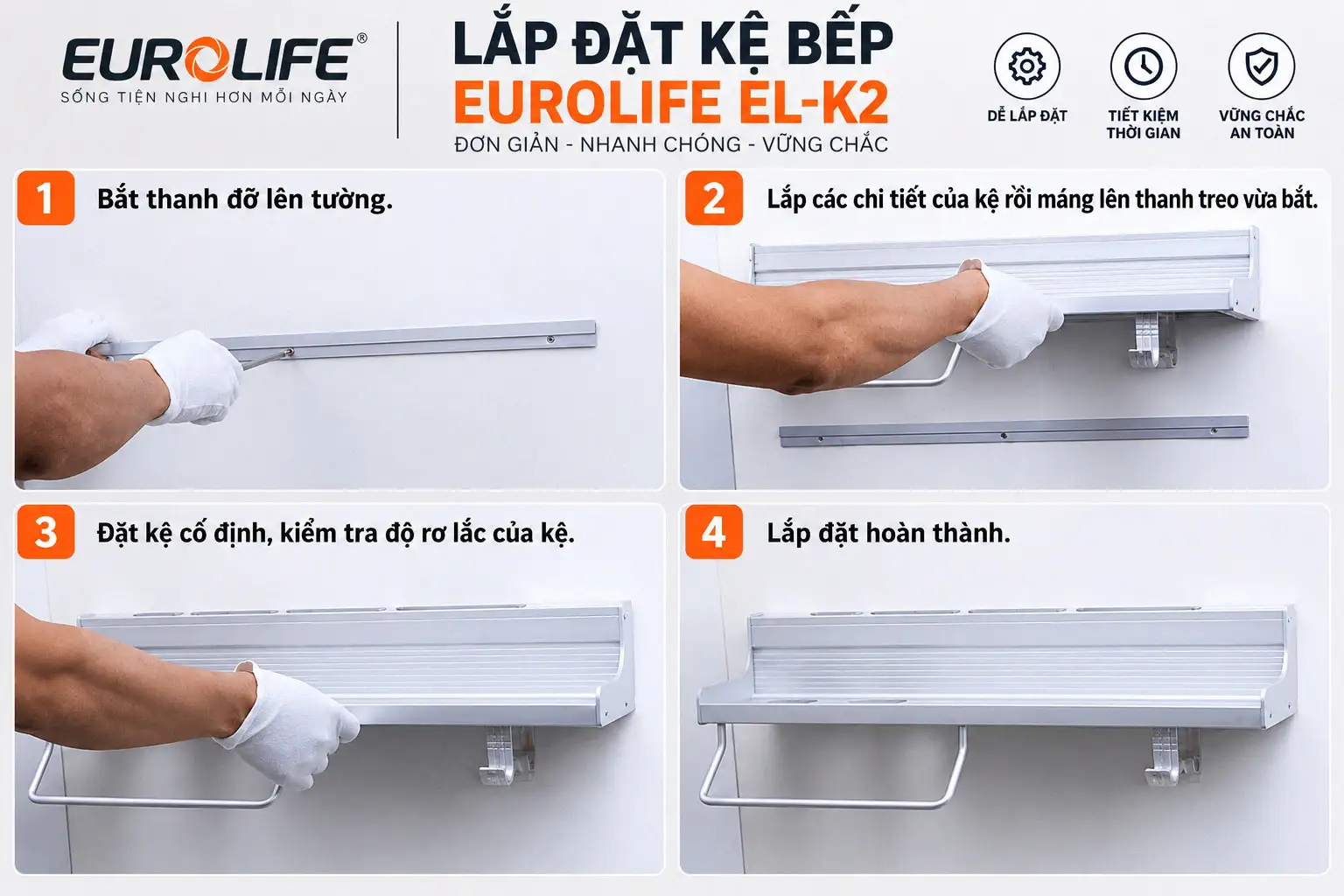Hướng dẫn lắp đặt kệ bếp nhôm Eurolife EL-K2 treo tường