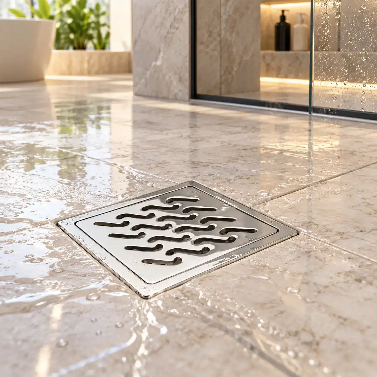 Thoát sàn Inox Eurolife EL-HG07 lắp âm trên nền phòng tắm có nước