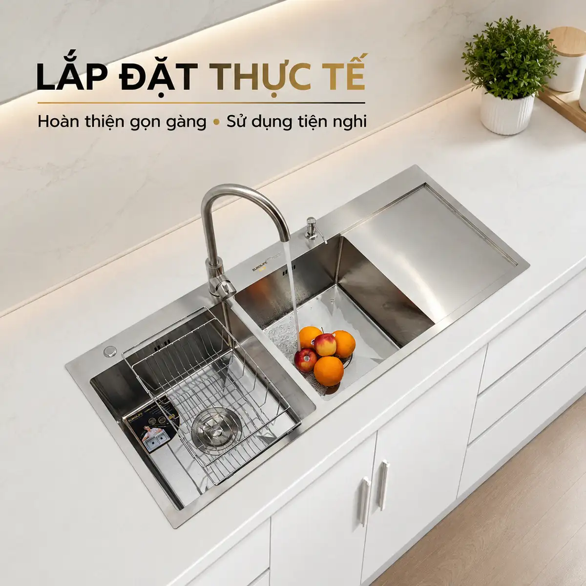 Lắp đặt thực tế chậu rửa chén Eurolife EL-LS12050 trên bàn bếp