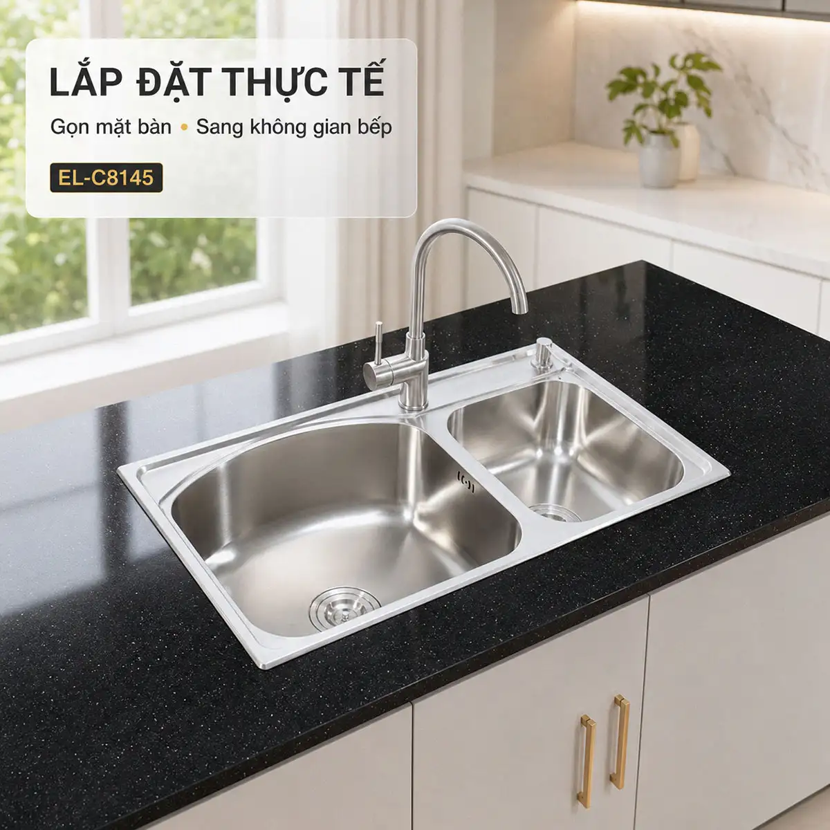 Chậu rửa chén Eurolife EL-C8145 lắp nổi trên mặt bàn đá bếp