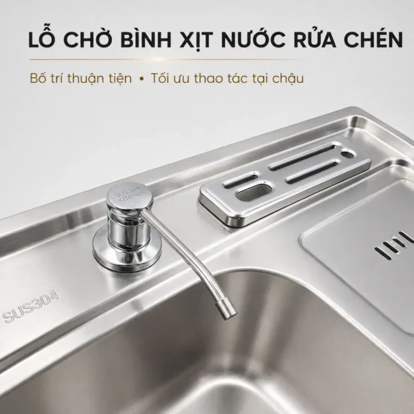 Lỗ chờ lắp bình nước rửa chén trên chậu Inox Eurolife EL-C9245