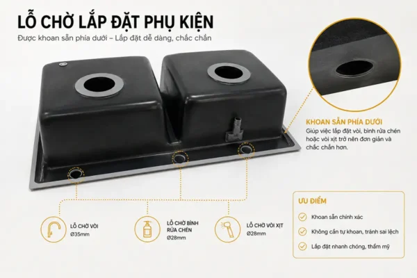 Lỗ chờ vòi và phụ kiện chậu đá thạch anh Eurolife EL-QC8349