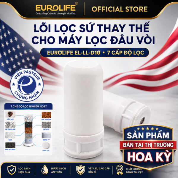 Hình ảnh chính sản phẩm lõi lọc sứ thay thế Eurolife EL-LL-D10 7 cấp độ lọc, dùng cho máy lọc nước đầu vòi Eurolife.