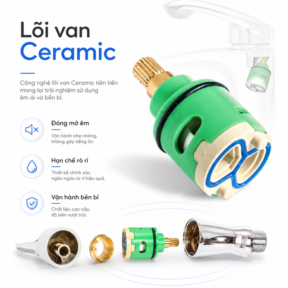 Lõi van Ceramic trong củ sen lạnh Eurolife EL-SL109 hỗ trợ đóng mở êm, hạn chế rò rỉ và vận hành bền bỉ trong quá trình sử dụng hằng ngày.