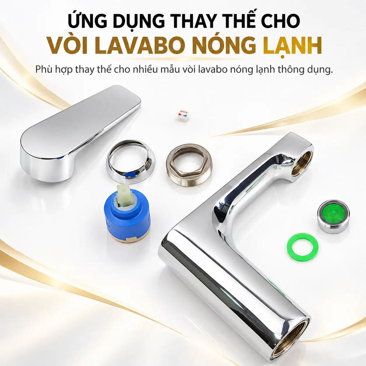 Lõi van Ceramic Eurolife minh họa ứng dụng thay thế bên trong vòi lavabo nóng lạnh
