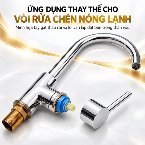 Lõi van Ceramic Eurolife lắp bên trong vòi rửa chén nóng lạnh với tay gạt tháo rời