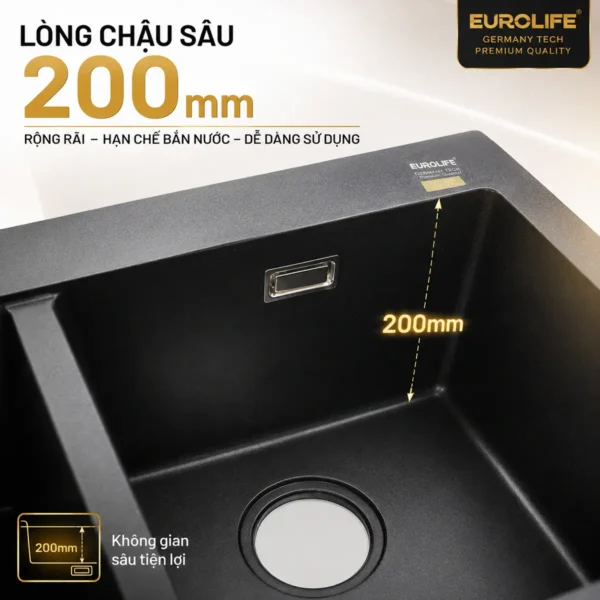 Lòng chậu Eurolife EL-QC8349 sâu 200 mm