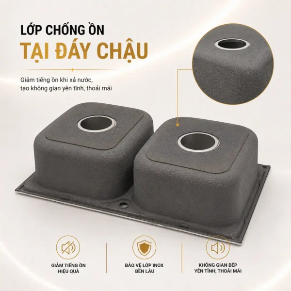 Lớp chống ồn tại đáy chậu rửa chén Eurolife EL-C8