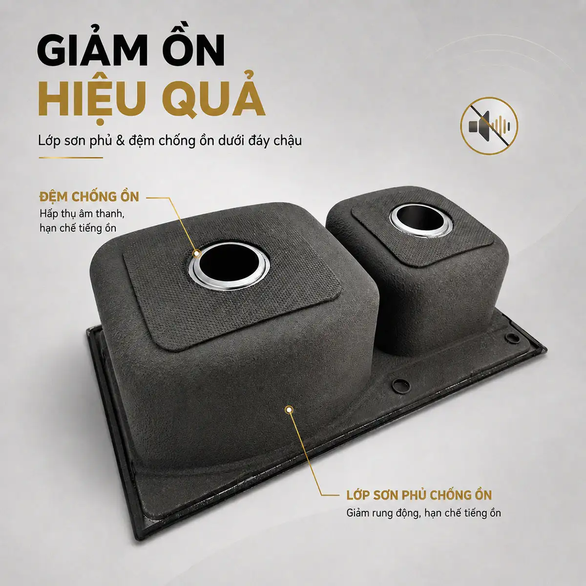 Mặt dưới chậu EL-C8245 có lớp sơn phủ và đệm hỗ trợ giảm tiếng ồn