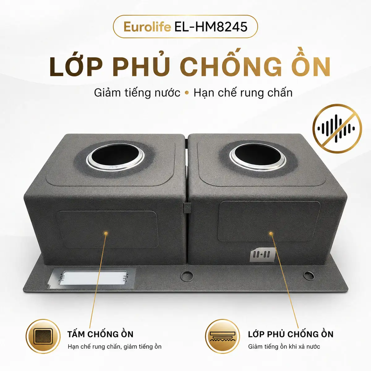 Lớp phủ và tấm chống ồn phía đáy chậu Eurolife EL-HM8245
