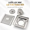 Các bộ phận tháo rời của thoát sàn Eurolife EL-HG03 gồm mặt thoát, lưới lọc rác và cụm chống hôi