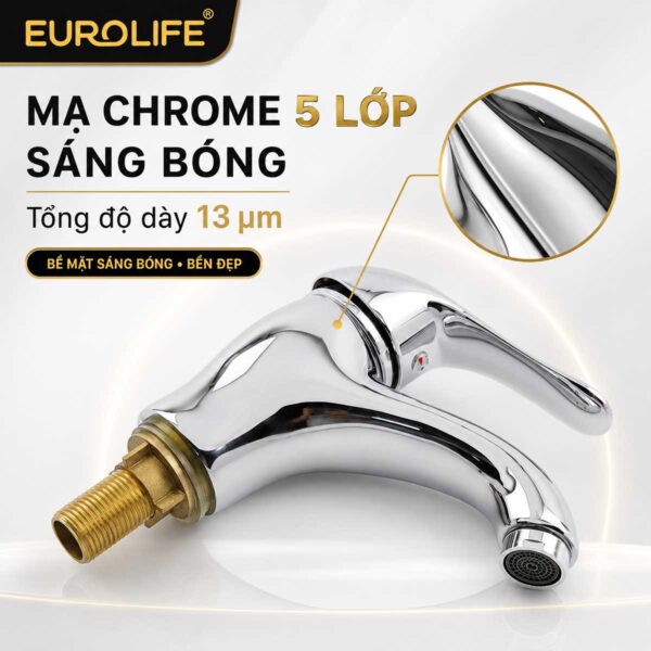 Vòi lavabo Eurolife EL-LL117 mạ Chrome 5 lớp dày 13 micromet sáng bóng