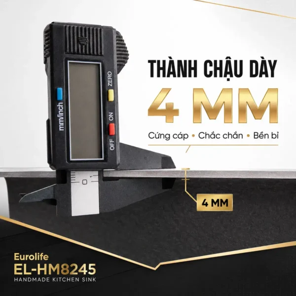 Mặt chậu Eurolife EL-HM8245 dày 4 mm được minh họa bằng thước đo