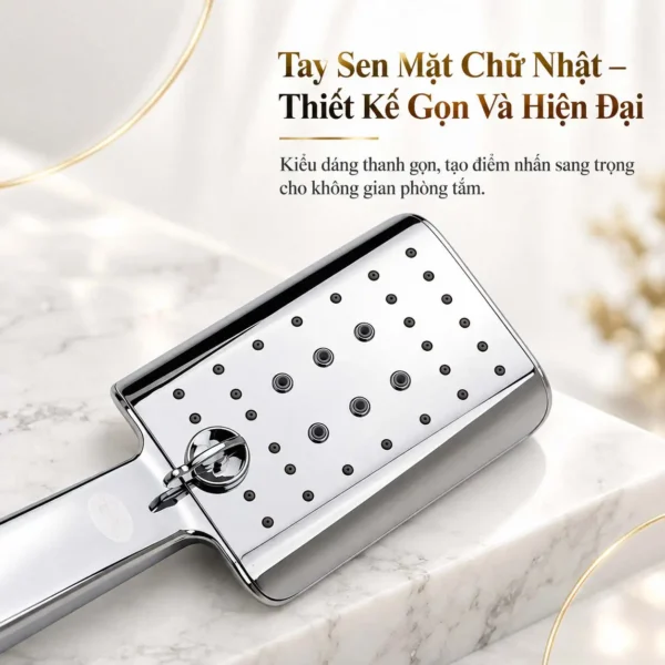 Cận cảnh mặt sen chữ nhật bo góc 90 x 122mm của tay sen Eurolife EL-201SH