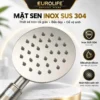 Cận cảnh mặt sen tròn Inox SUS 304 Satin của Eurolife EL-110SH với các đầu phun trên bề mặt