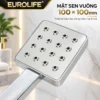Cận cảnh mặt sen vuông Eurolife EL-H121 kích thước 100 x 100mm với các đầu phun bố trí trên bề mặt