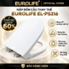 Nắp bồn cầu thay thế Eurolife EL-PS216 màu trắng với nắp đậy mở nghiêng, vòng ngồi và hai chân gắn tròn trên nền đen vàng.