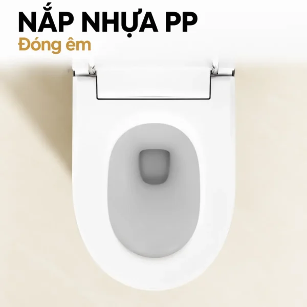 Bệ ngồi và khu vực bản lề Eurolife EL-SM8062D nhìn từ trên, minh họa mục nắp nhựa PP đóng êm.