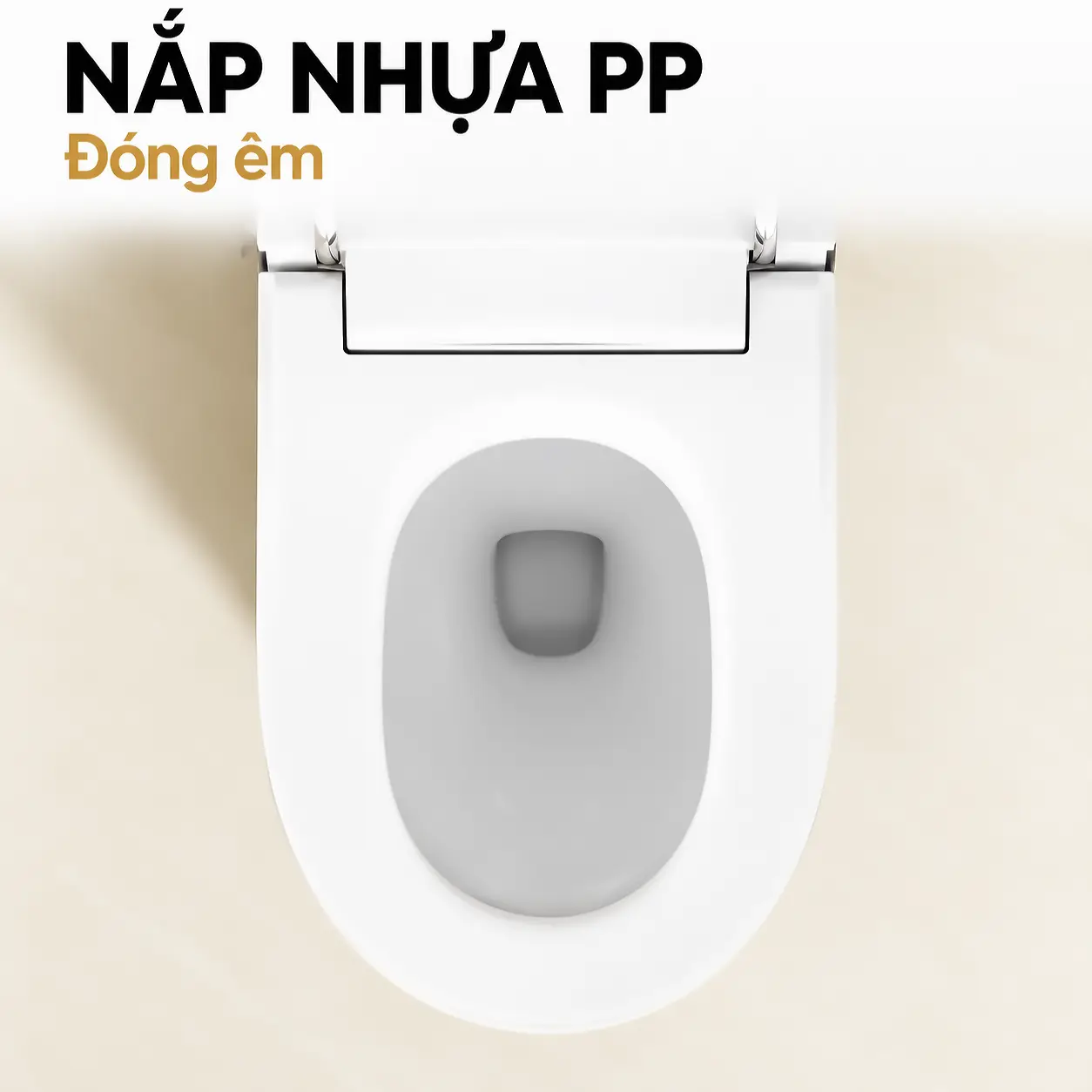 Bệ ngồi và khu vực bản lề Eurolife EL-SM8062D nhìn từ trên, minh họa mục nắp nhựa PP đóng êm.